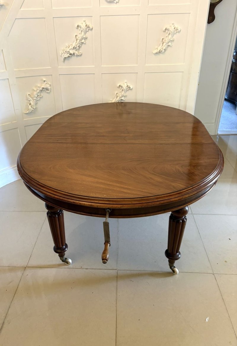 Antique Victorian Mahogany Extending Dining Table, Wind Out Oval Dining Table on Castors - Image 4